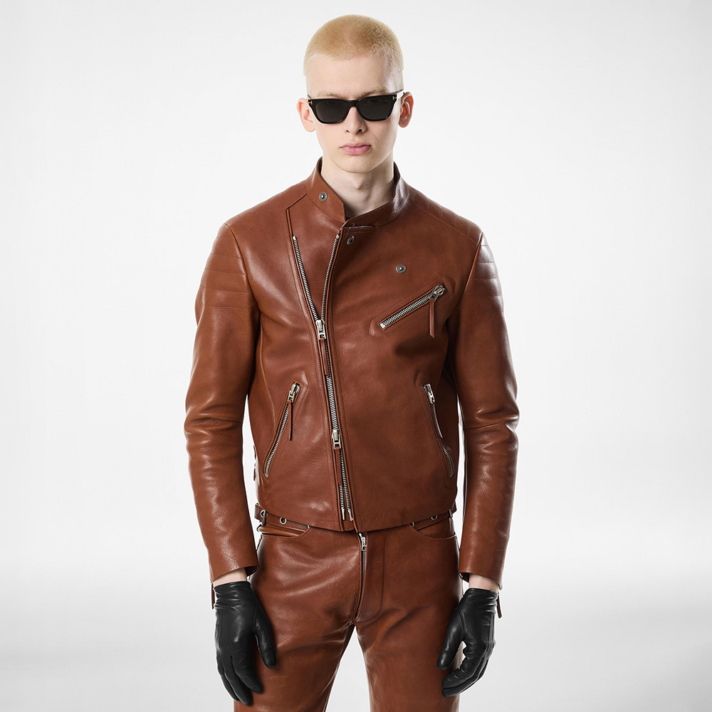 TOM FORD BUFFALO GRAIN LEATHER ASYMMETRIC JACKET #383775