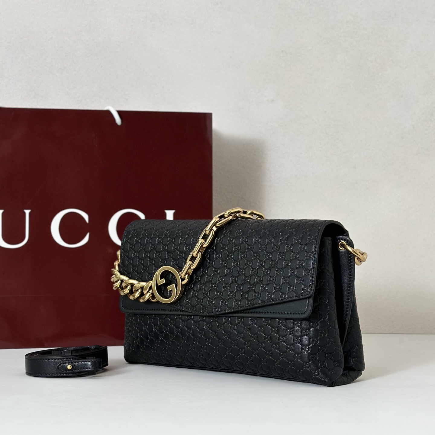 [TOP] GUCCI GG Medium Shoulder Bag with chain 28X16X7cm - Black