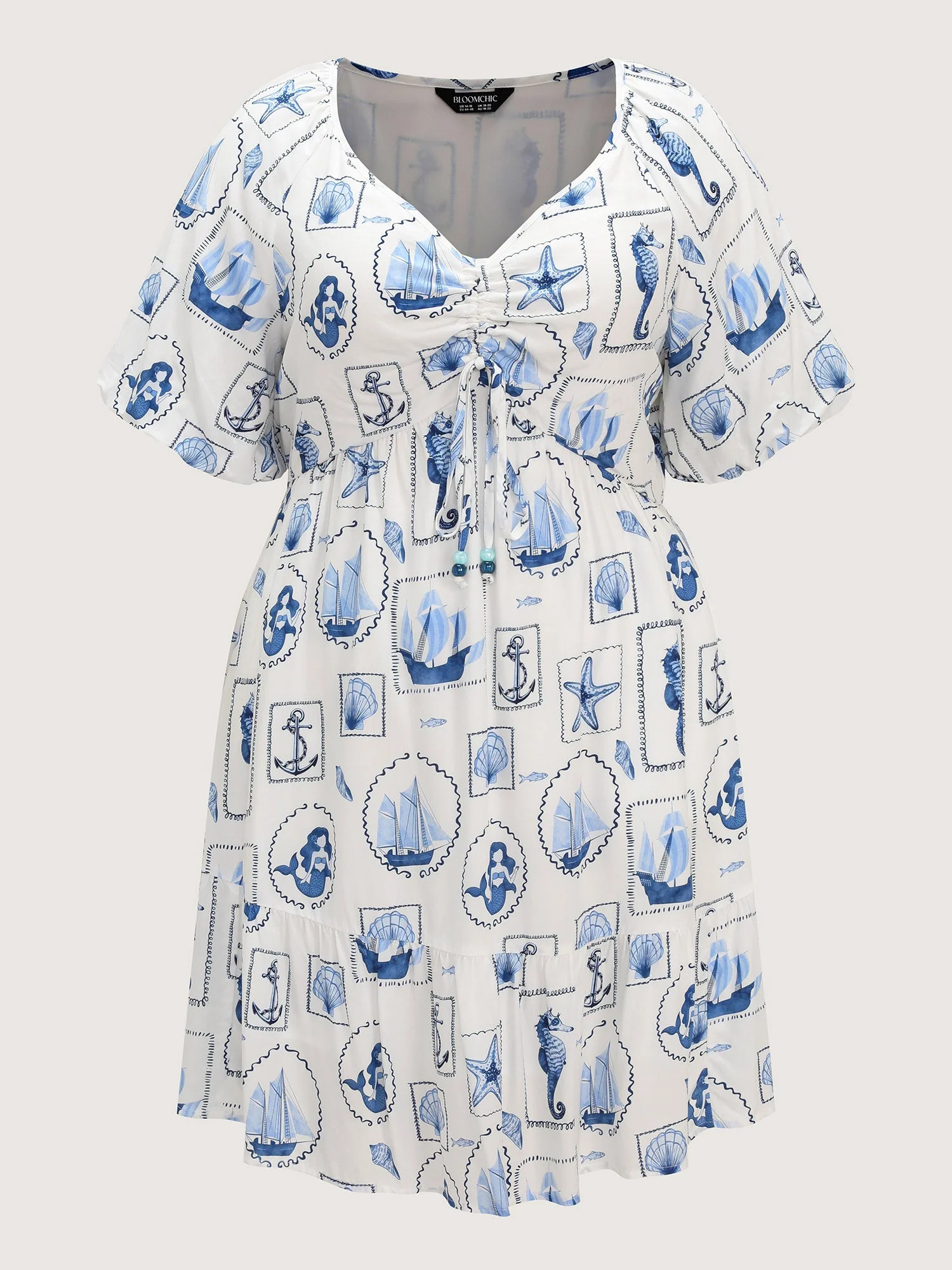 Vitamin-Sea Print Ruched Mini Dress