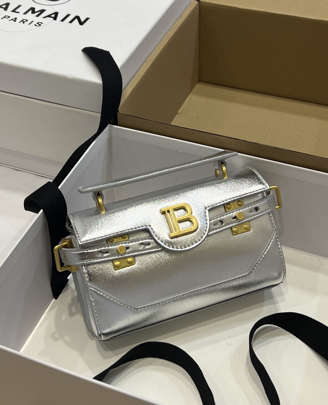 [TOP] BALMAIN Cowhide Bag 19*12*7.5 CM - Sliver - 711 Luxury