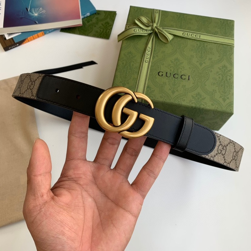 [TOP] GUCCI GG Belt Calfskin/Sueme Canvas 3.0cm - Black - 711 Luxury