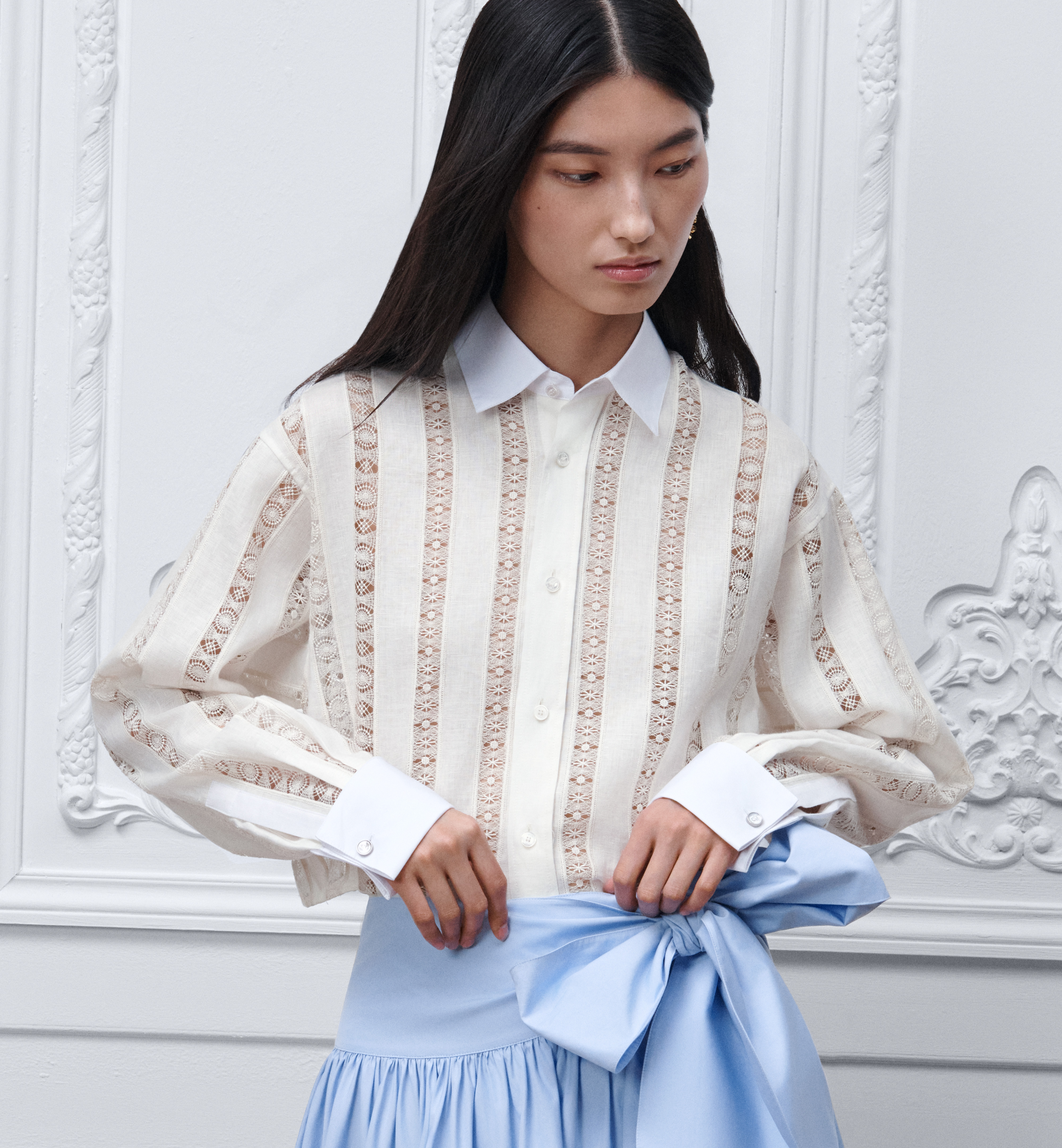 Dior white Clothing DIOR Dioriviera Embroidered Blouse Beige and White Cotton and Linen Blend #389672 View 2 | Nigo Office