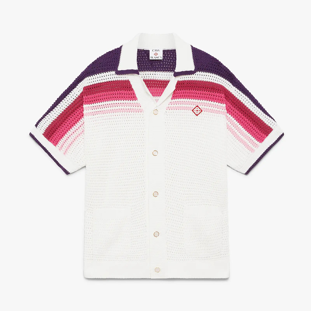 Designer white Clothing Casablanca White Stripe Short Sleeve Polo Shirt and Shorts #390414 View 2 | Nigo Office