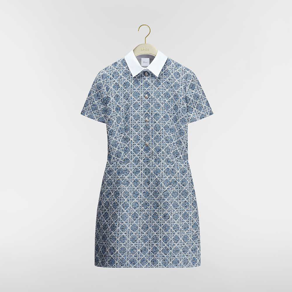 Dior blue Clothing DIOR Short Macrocannage Dress Blue Cotton-Wool-Blend Tweed #393209 | Nigo Office