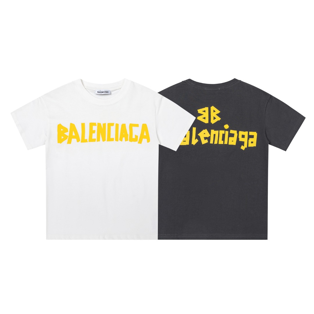Balenciaga Unisex Kids Double-Sided Big Letter BB Logo Print Short Sleeve Cotton T-Shirt Boys Girls Casual Basic Tee Sizes 100-160