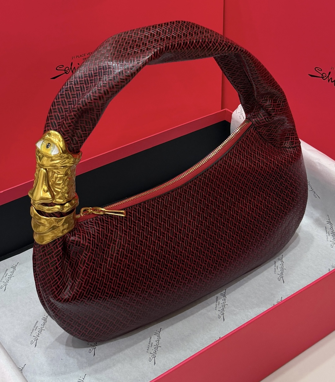 [TOP] Schiaparelli Soufflé Bag 40x39x27cm - Dark Red - 711 Luxury