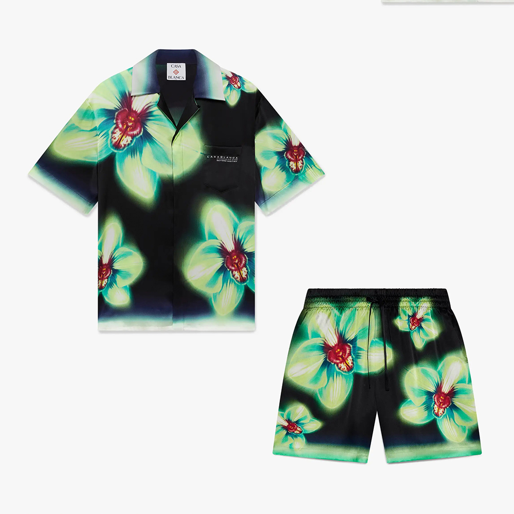 Casablanca Orchid Glitch Short Sleeve Silk Shirt and Shorts #387465