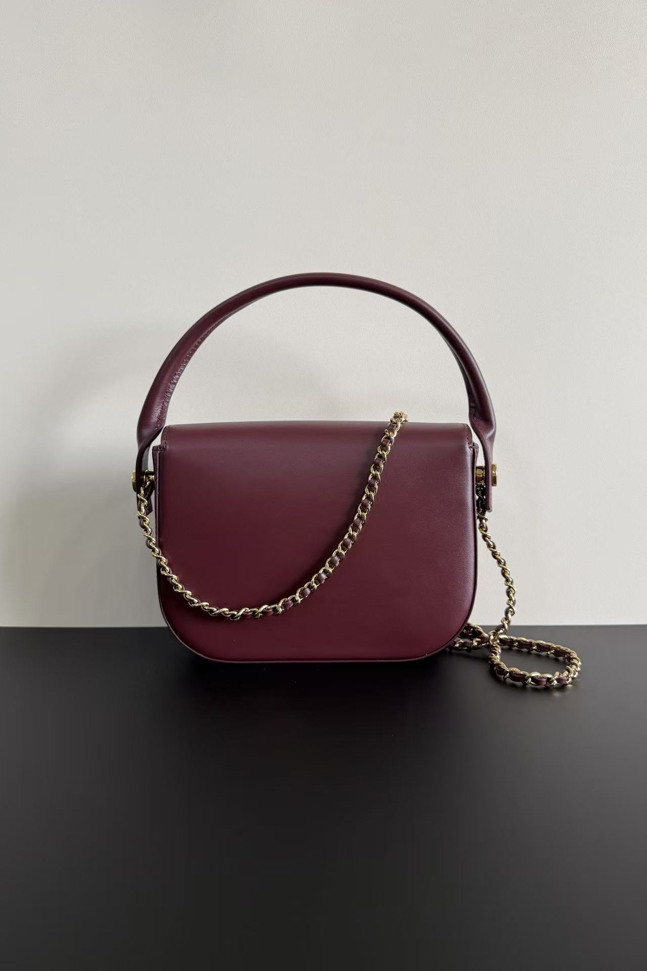 [TOP] CHANEL Mini Flap Bag with Top Handle 14.5x19.5x5cm - Wine Red - 711 Luxury
