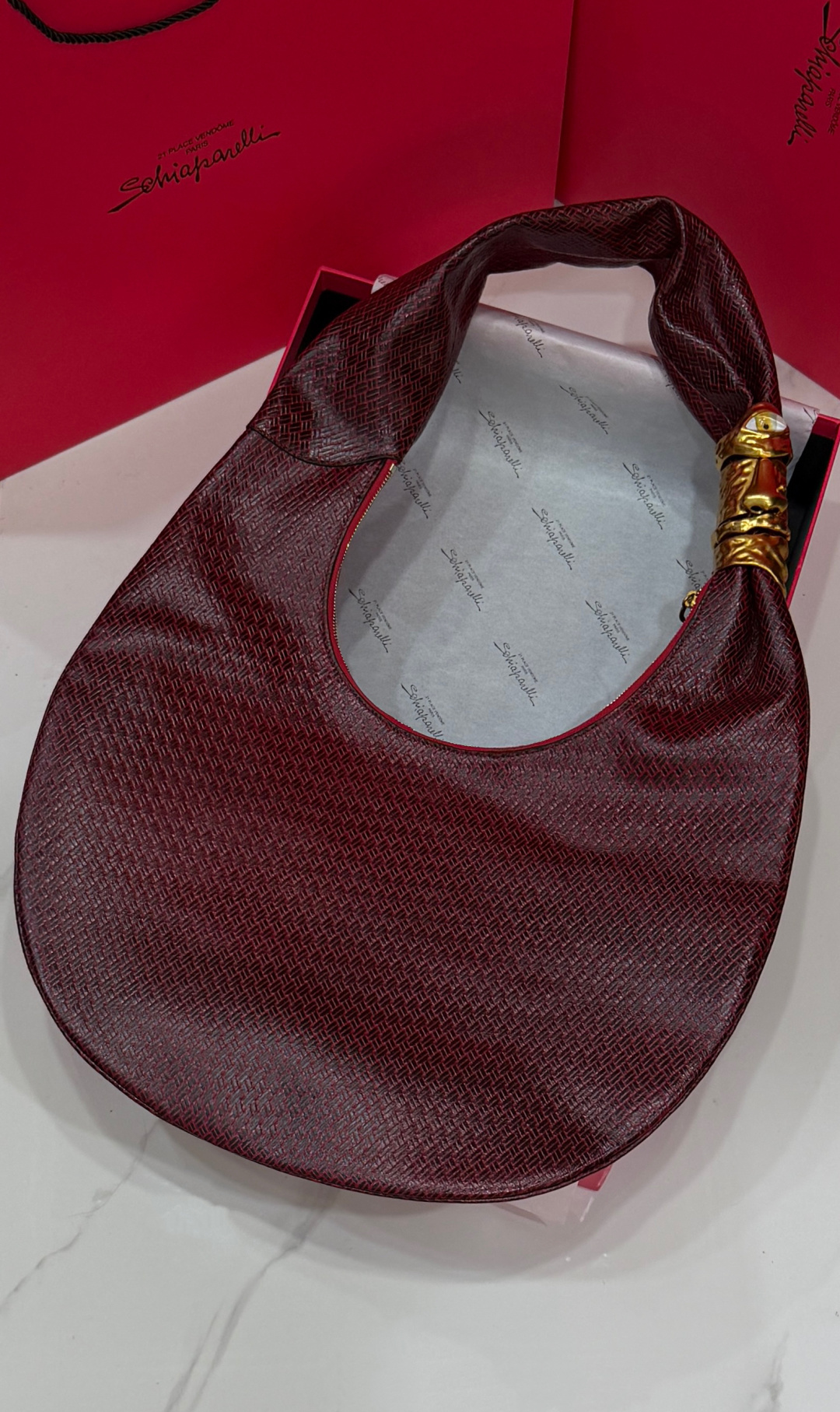 [TOP] Schiaparelli Soufflé Bag 43x60x8cm - Dark Red - 711 Luxury