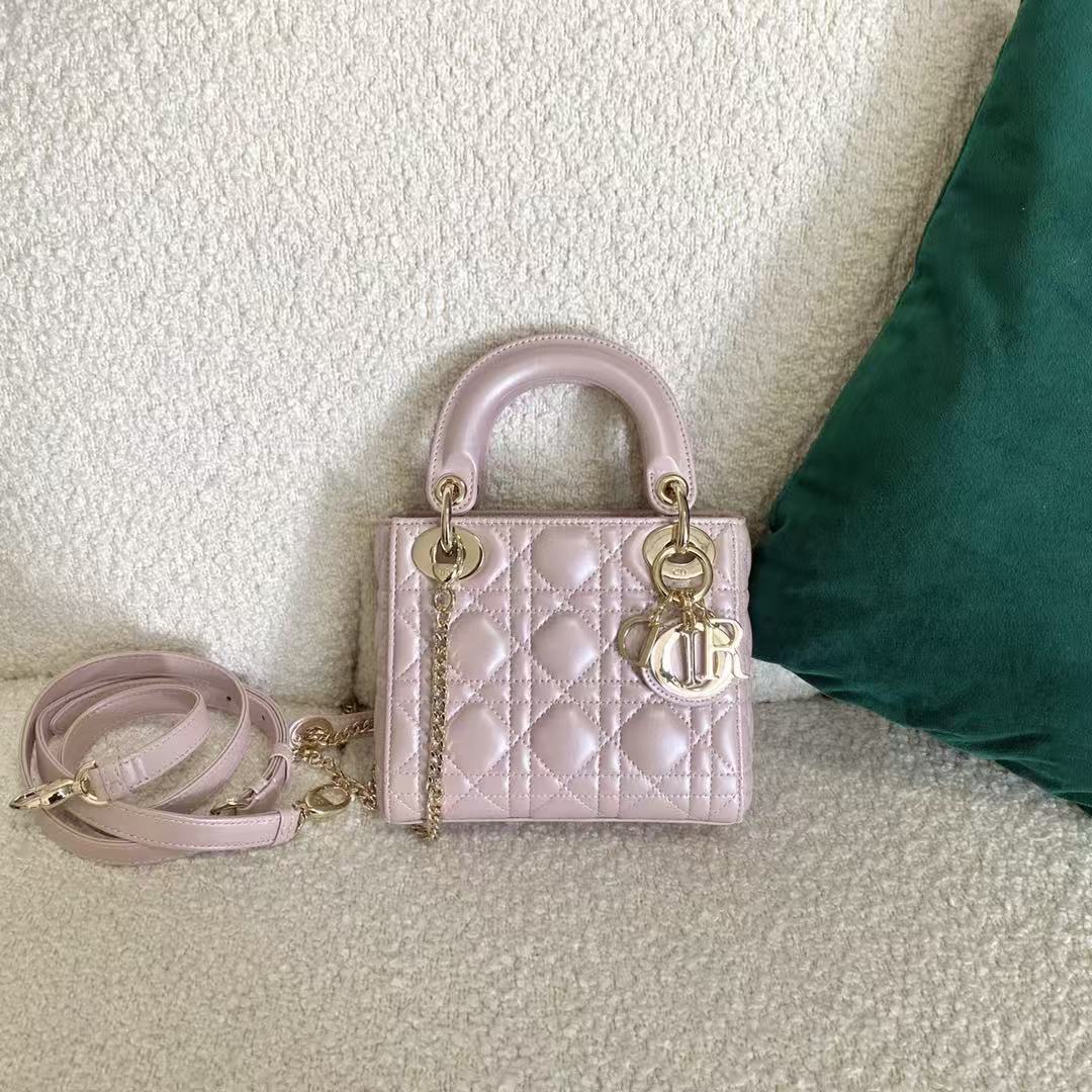 [TOP] Christian Dior Lady Dior Bag Lambskin 17x15x7cm - Pearl Pink - 711 Luxury