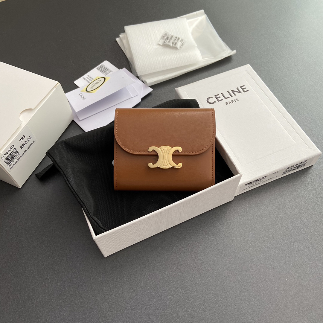 [TOP] CELINE Triomphe Logo Wallet 10.5-9-3cm - Brown - 711 Luxury