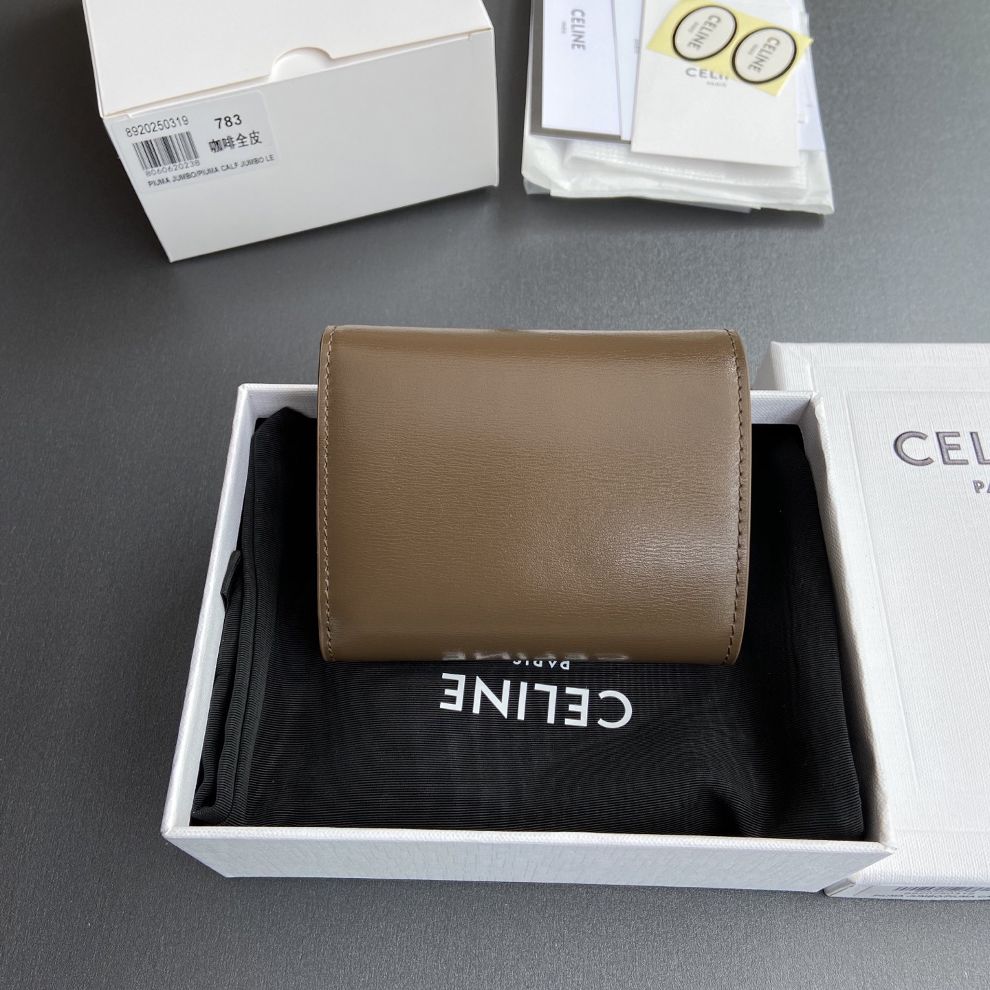 [TOP] CELINE Triomphe Shiny Cowhide Leather Short Wallet 10.5x9x3cm - Brown&GHW - 711 Luxury