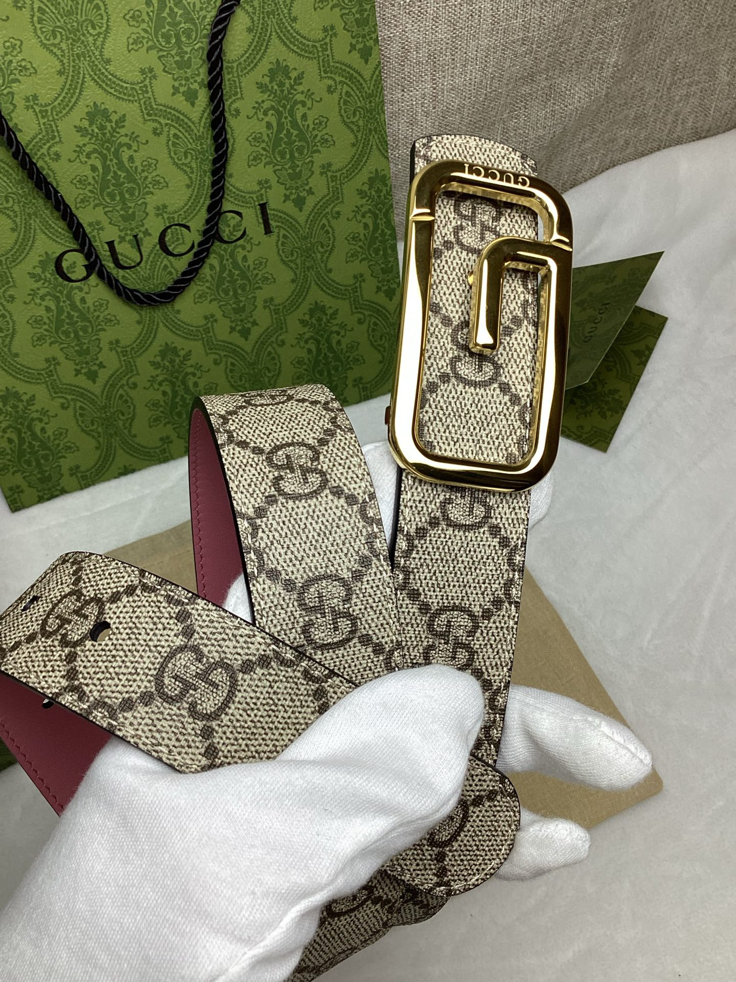 [TOP] GUCCI Double-sided Belt 3 cm - Pink - 711 Luxury