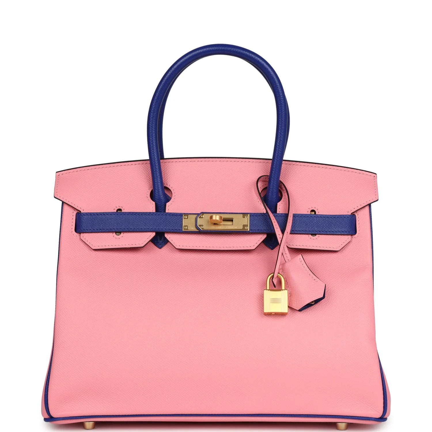 Hermes Special Order (HSS) BirkinRose Confetti and Bleu Electric Epsom Brushed Gold Hardware
