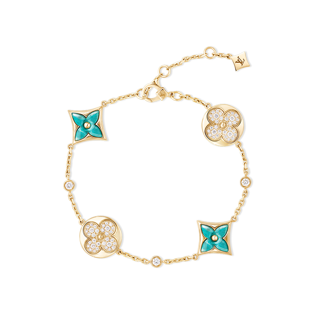 Louis Vuitton yellow Jewelry LOUIS VUITTON Color Blossom BB Star and Sun Multi Motif Bracelet Yellow Gold Amazonite and Diamo