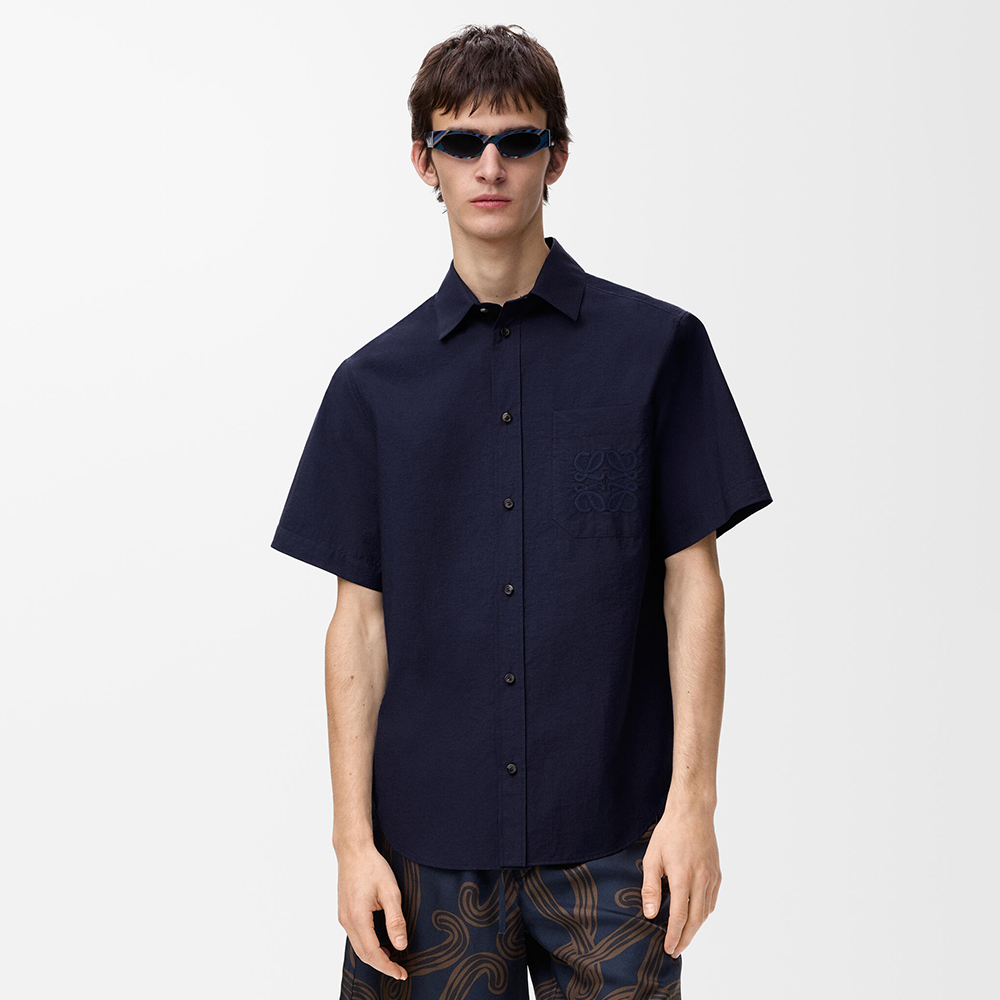 LOEWE Short Sleeve Shirt in Cotton Blend Blue #384842