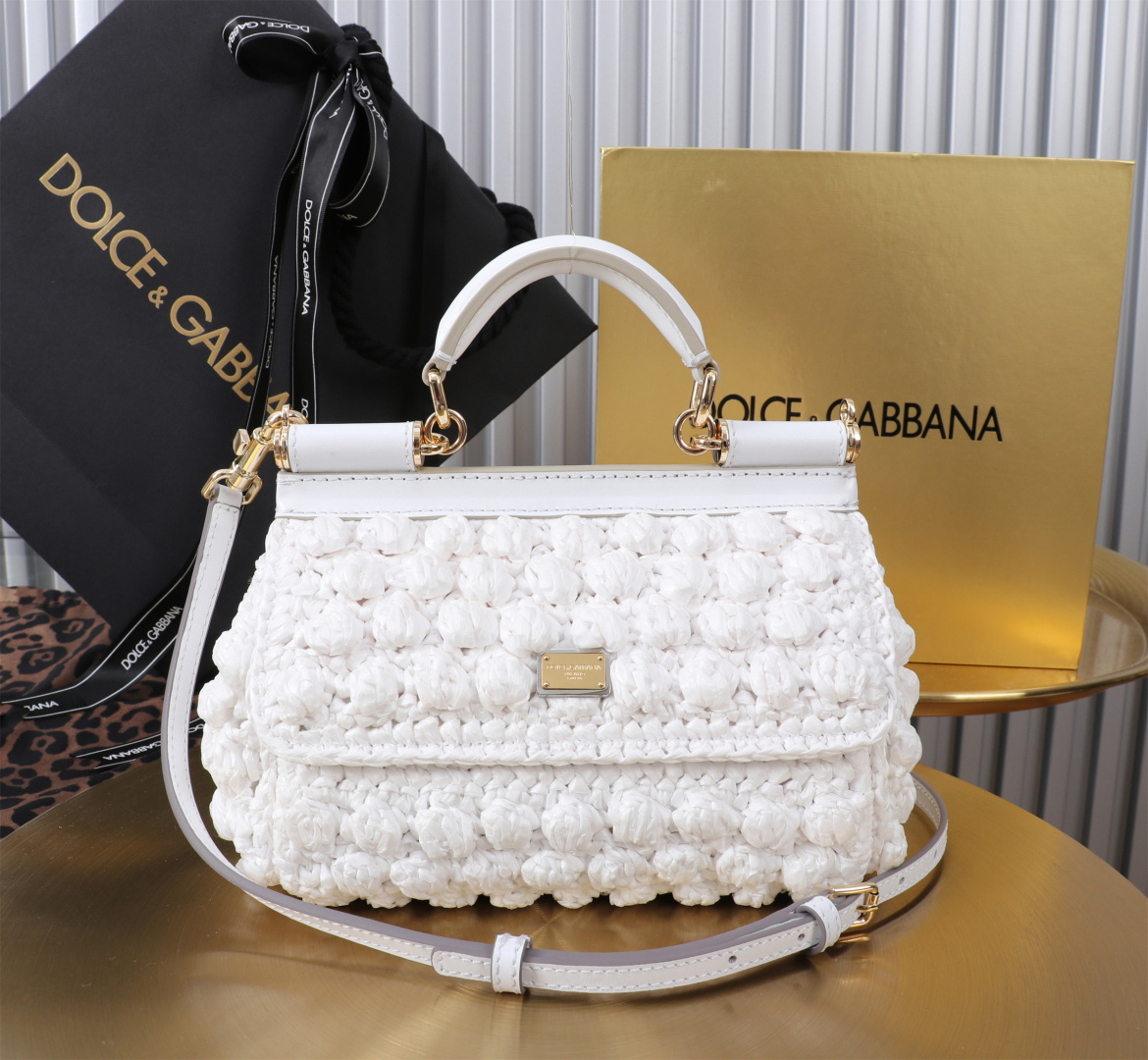 [TOP] Dolce & Gabbana D&G Sicily Bag Woven Bag 18x11x6cm - White - 711 Luxury
