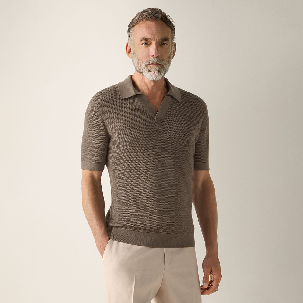 Zegna Dark Taupe Premium Cotton Polo Shirt #384933