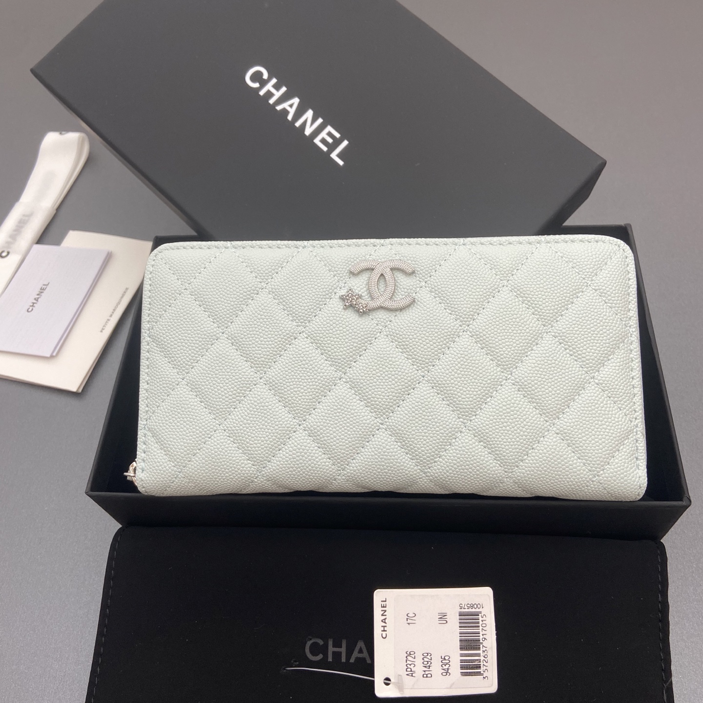 [TOP] CHANEL Caviar Skin Wallet 19cm - Light Blue - SHW - 711 Luxury