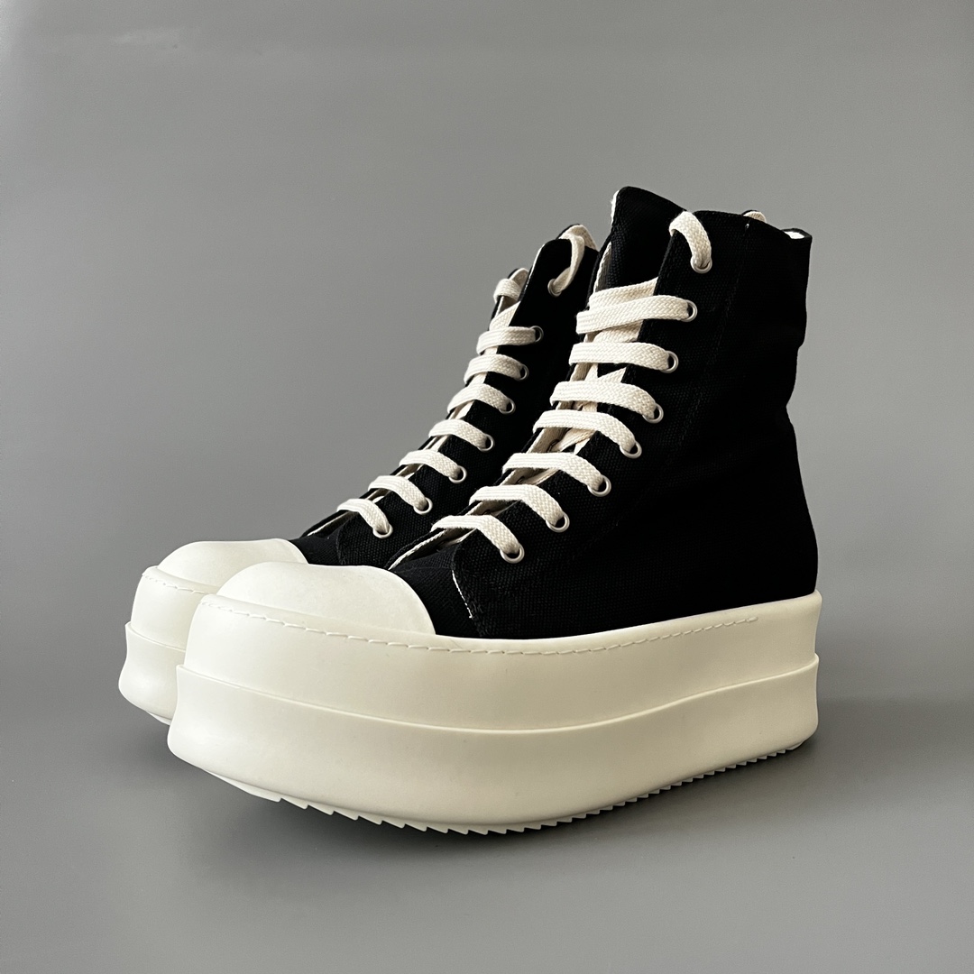 NIGO Rick Owens Men's Women's Four Seasons   Lace-up Round Head Boots High-top Zipper Fashion Comfortable Casual Thick Bottom Board Shoes #194100
