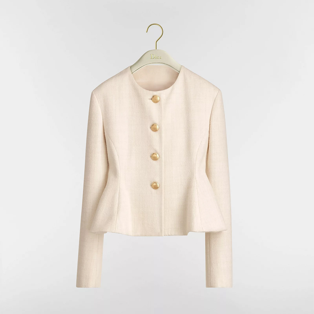 Dior beige Clothing DIOR Peplum Jacket and Flared Miniskirt Beige Virgin Wool-Blend Bouclé Tweed #378422 View 2 | Nigo Office
