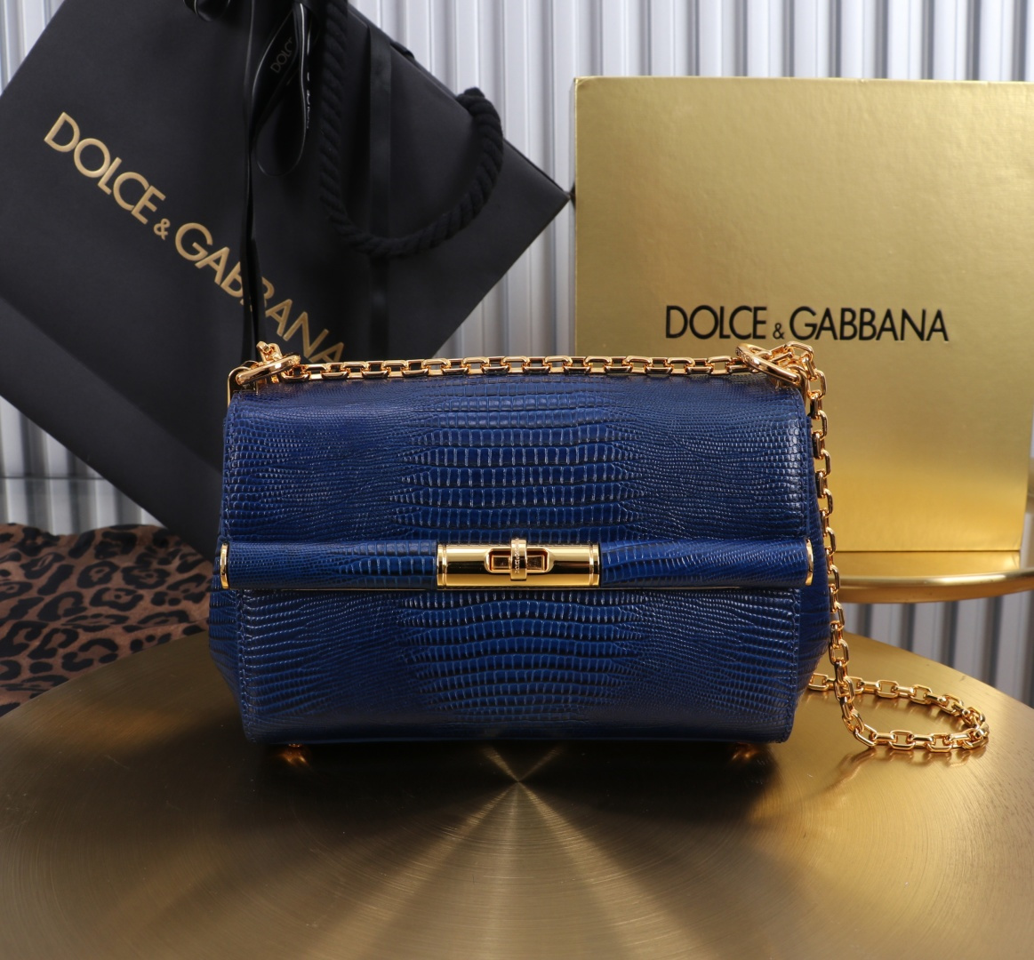 [TOP] Dolce & Gabbana D&G Shoulder Bag with Lizard Print 18x10.6x7cm - Royal Blue - 711 Luxury