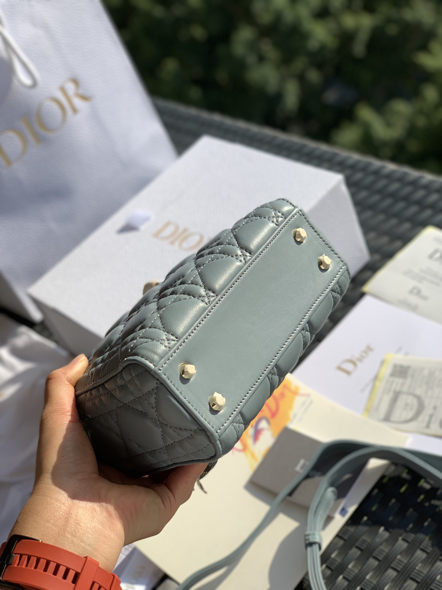 [TOP] Christian Dior Lady Dior Bag Lambskin 17x15x7cm - Blue