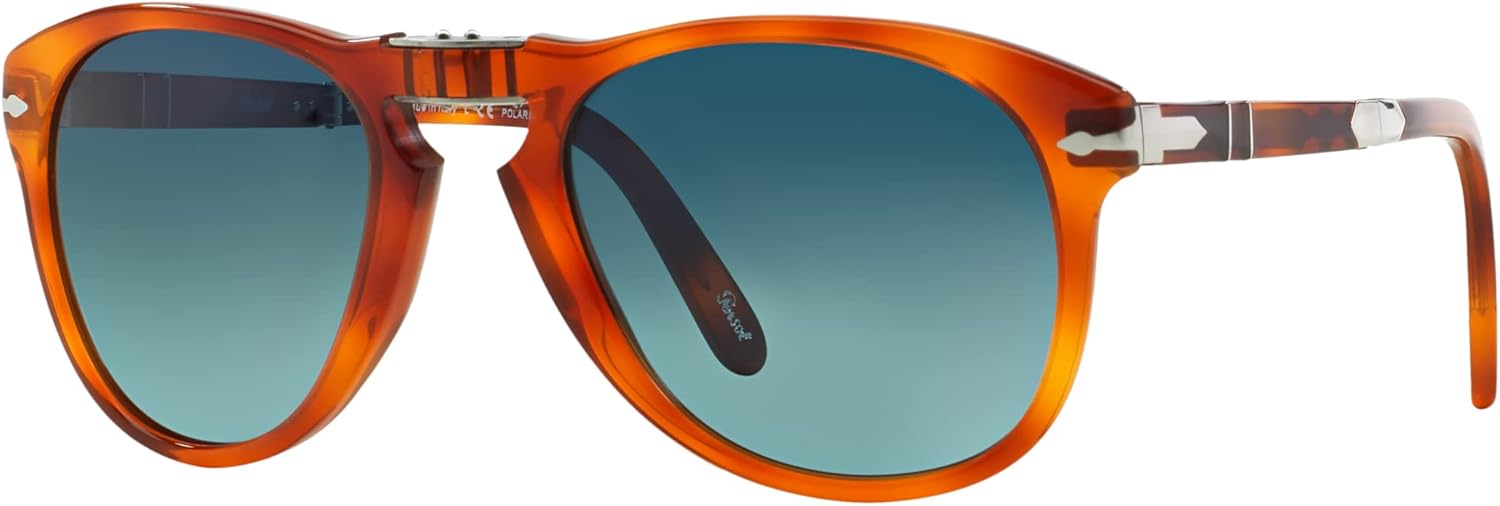 Persol Sunglasses Light Havana Frame, Polarized Blue Lenses, 52MM