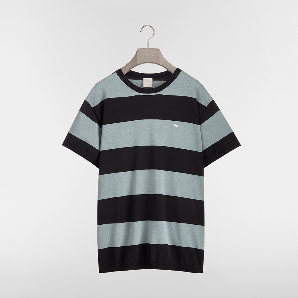 DIOR T-Shirt Oversized Fit Black Striped Cotton Knit #389615
