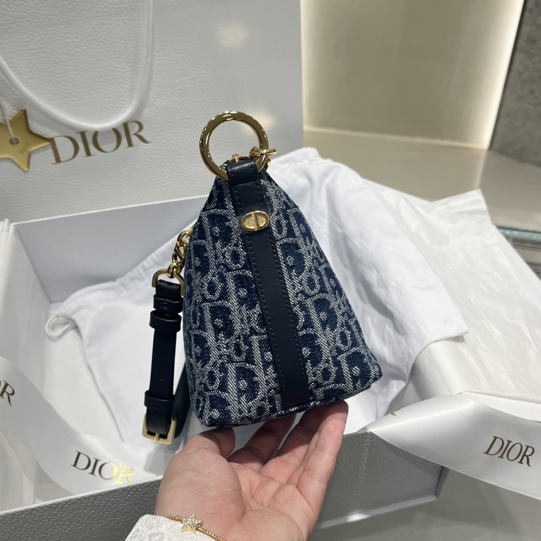 [TOP] Christian Dior Denim Chain Hobo Bag 28.5*14.5*10cm - Blue