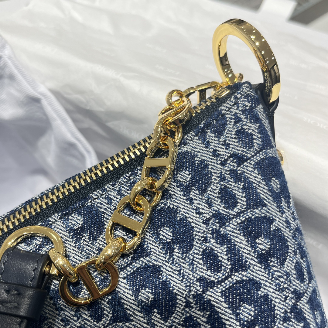 [TOP] Christian Dior Denim Chain Hobo Bag 28.5*14.5*10cm - Blue
