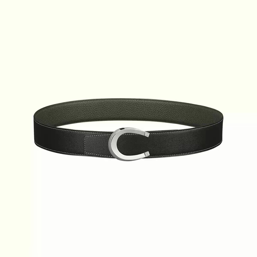 [TOP] HERMES Luck Calfskin Belt 38mm - Black and Green - 711 Luxury