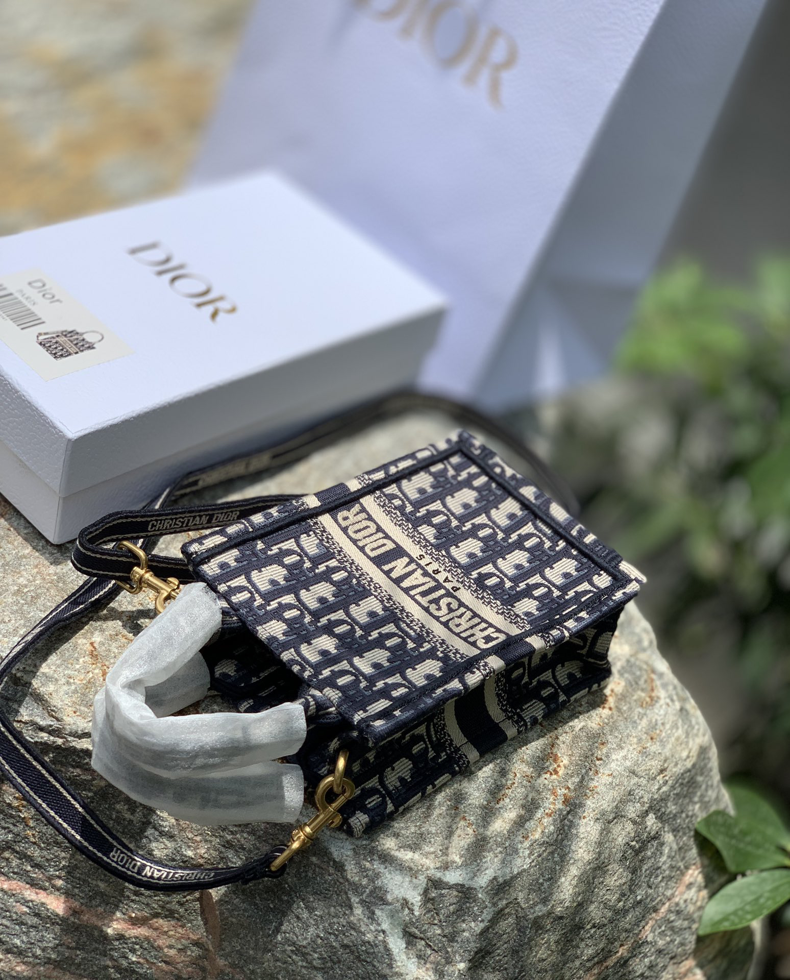 [TOP] Christian Dior Book Tote Bag 13.5x5x18cm - Navy Blue