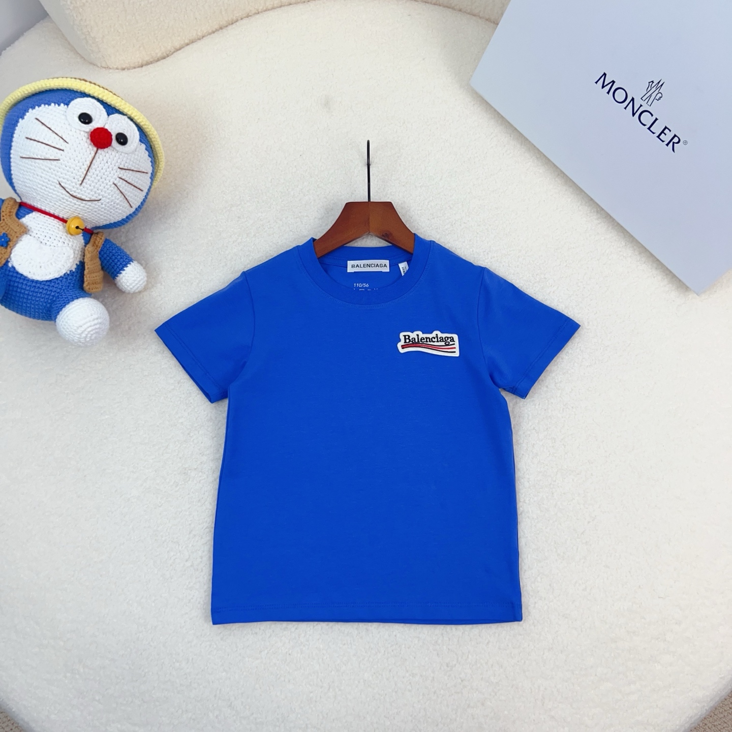 Balenciaga Unisex Kids Woven Patch Logo Crew Neck Short Sleeve T-Shirt Cotton Modal Boys Girls Summer Basic Tee Sizes 90-170