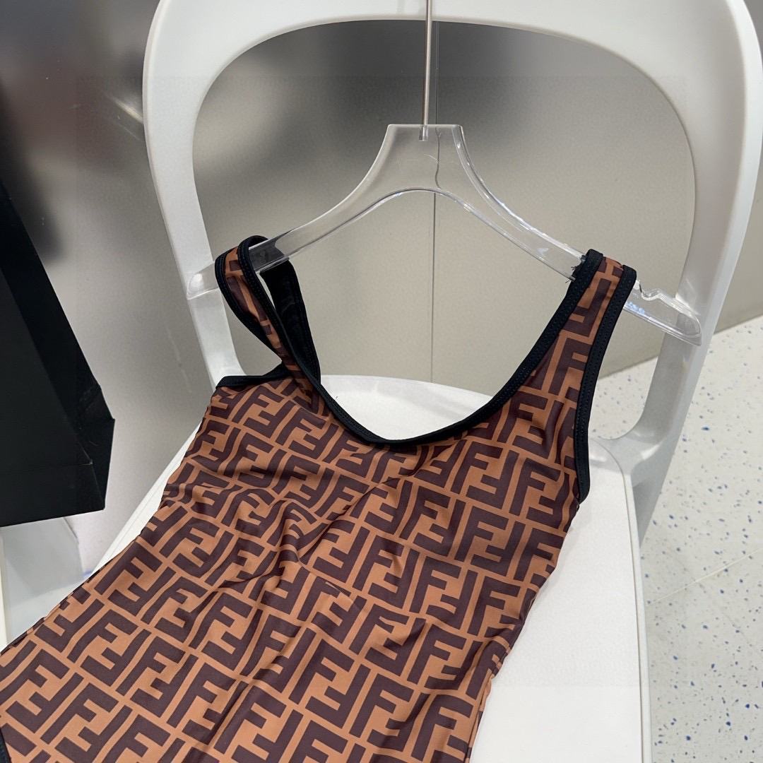 [TOP] FENDI One-Piece Swimsuit - Brown - 711 Luxury
