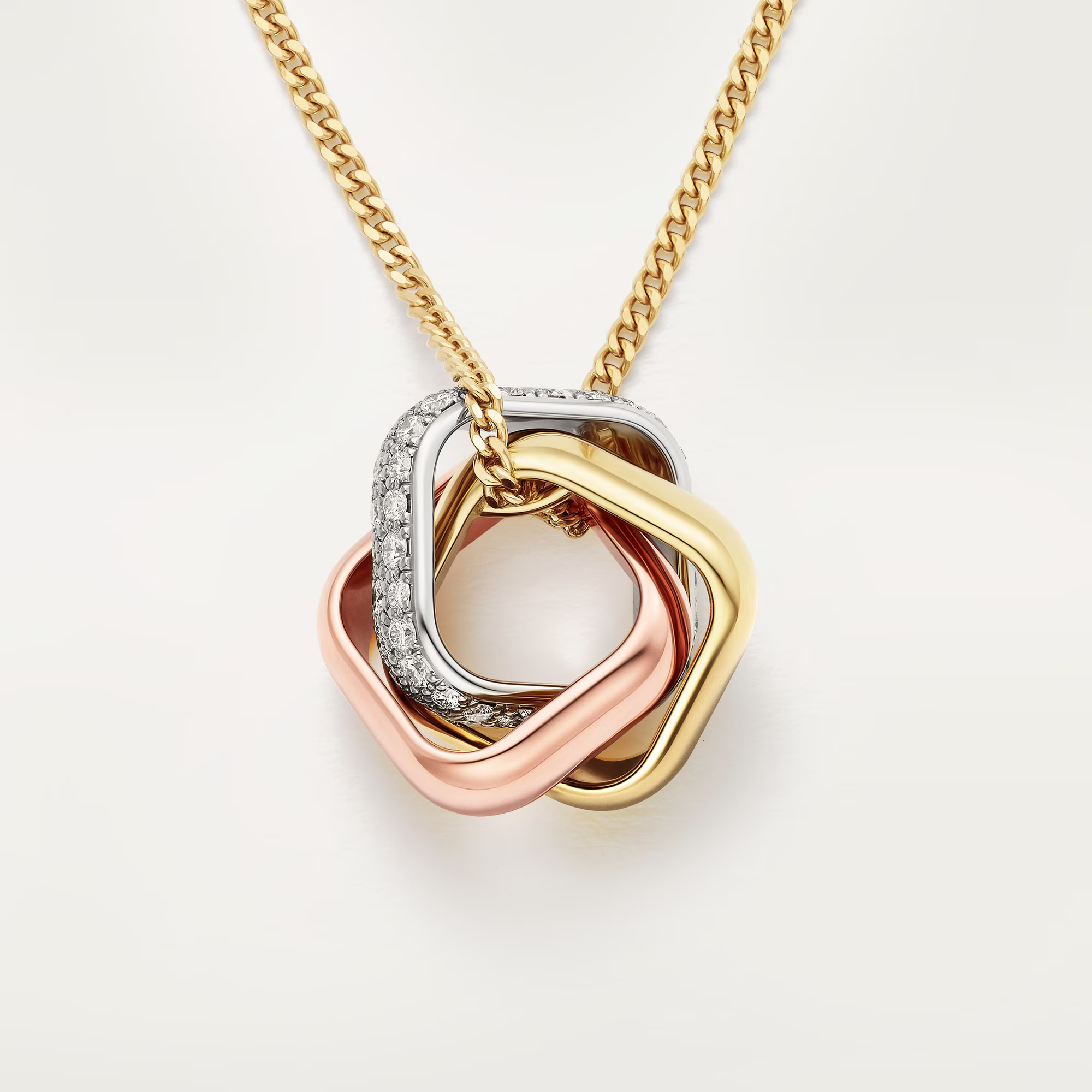 Carty Three Circles Necklace, Three Tone, Square,Moissanite