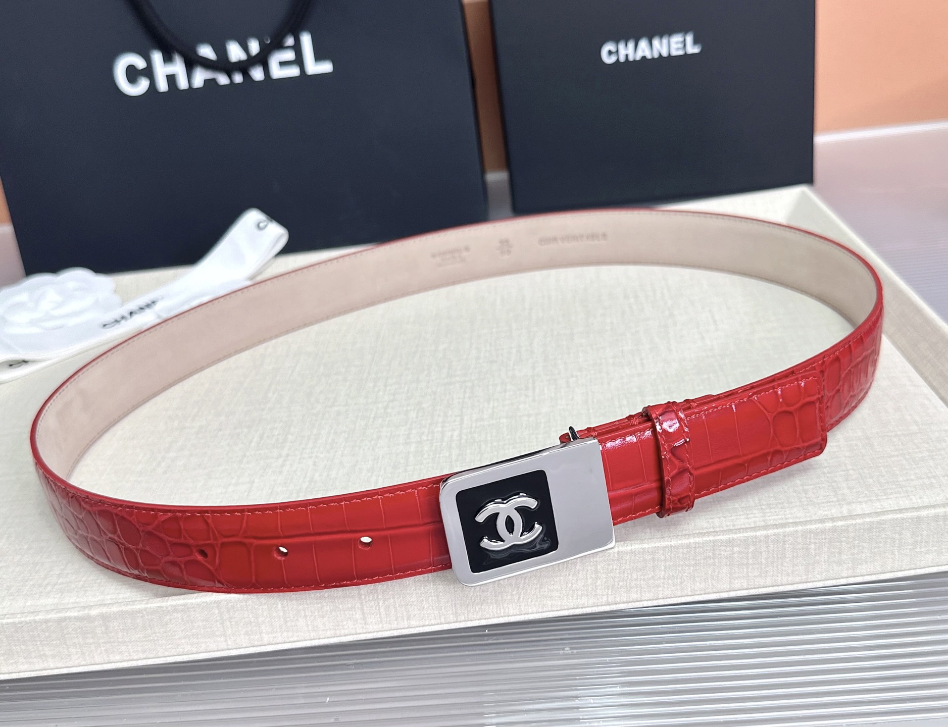 [TOP] CHANEL Cowhide Belt 3 cm - Red - 711 Luxury