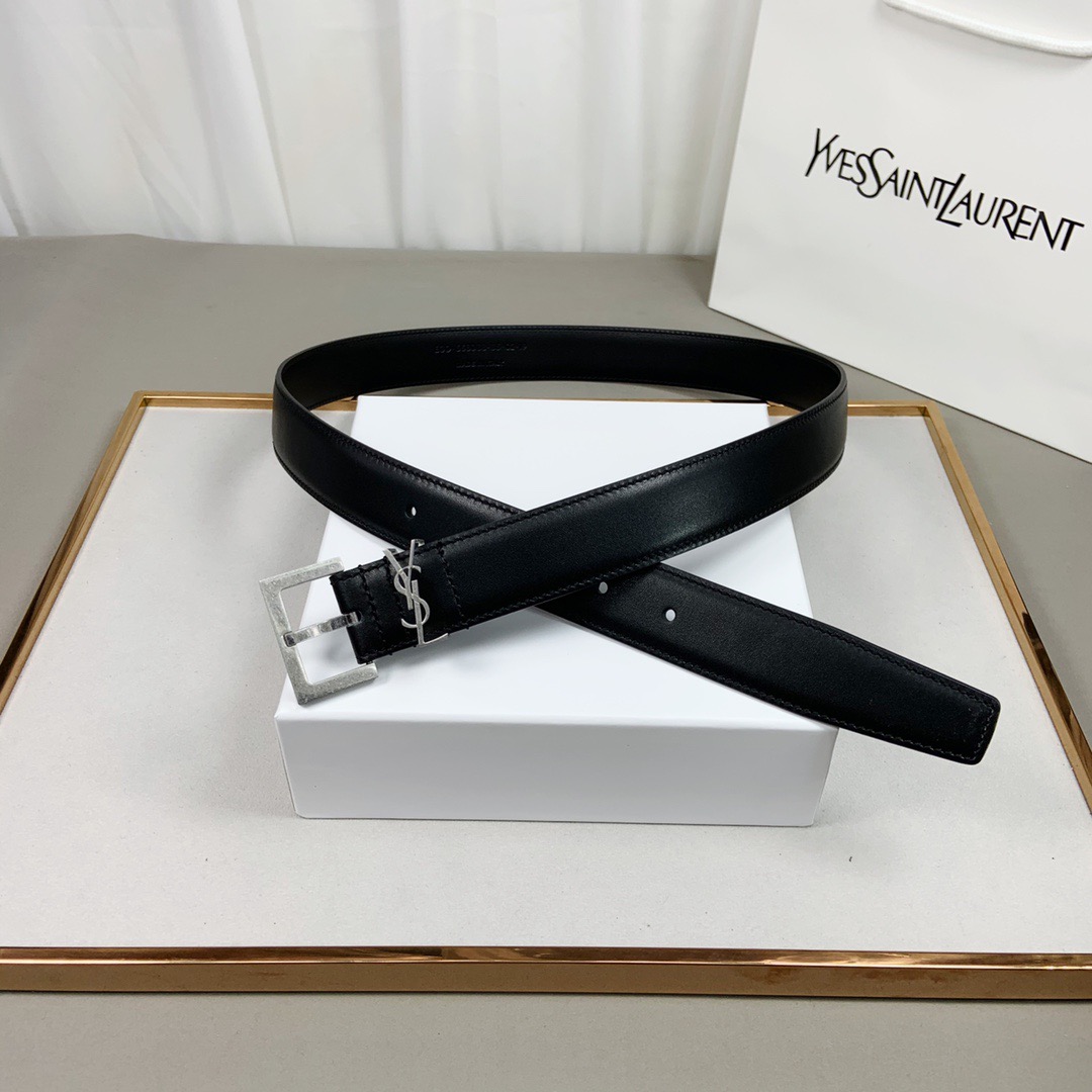 [TOP] Yves Saint Laurent YSL Belt Calfskin 3cm - Black - 711 Luxury