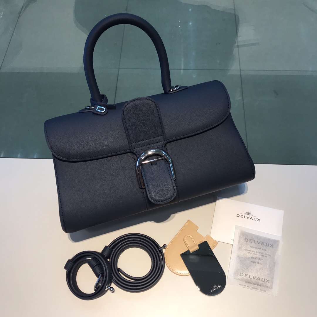 [TOP] Delvaux Brillant Bag Togo Leather 28x8x15.5cm - Navy Blue - 711 Luxury