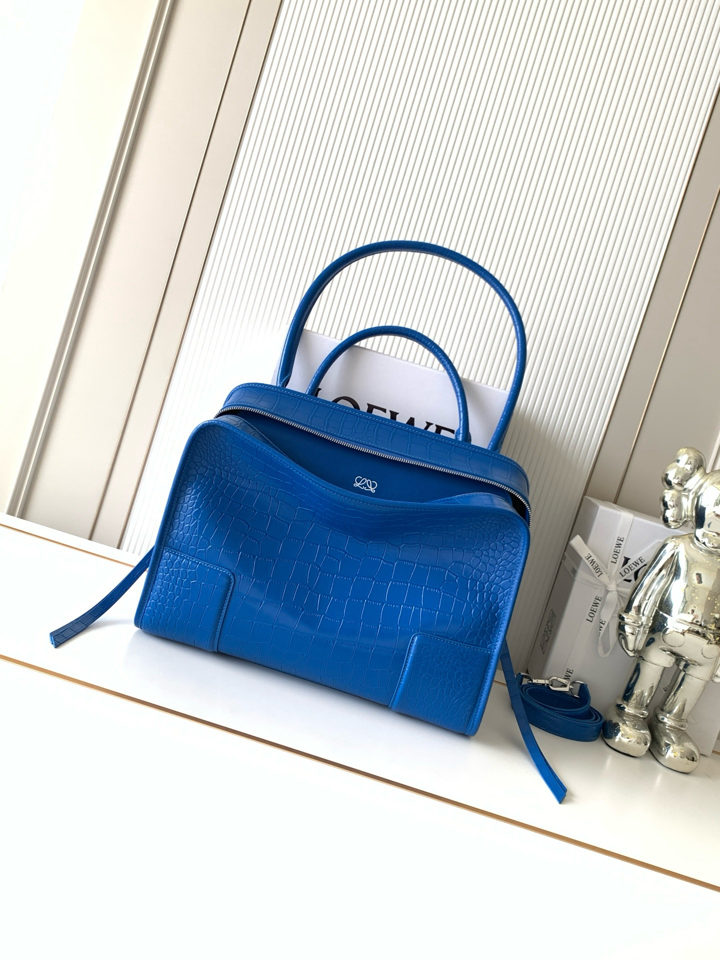 [TOP] LOEWE Amazona 180 Crocodile Pattern Cowhide Bag 34.5*27*14 CM - Blue - 711 Luxury
