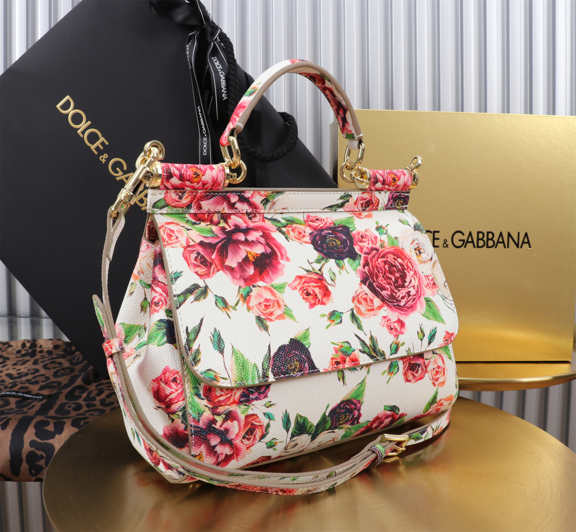 [TOP] Dolce & Gabbana D&G Flower Printed Sicily Bag 25x12x20cm - White/Pink