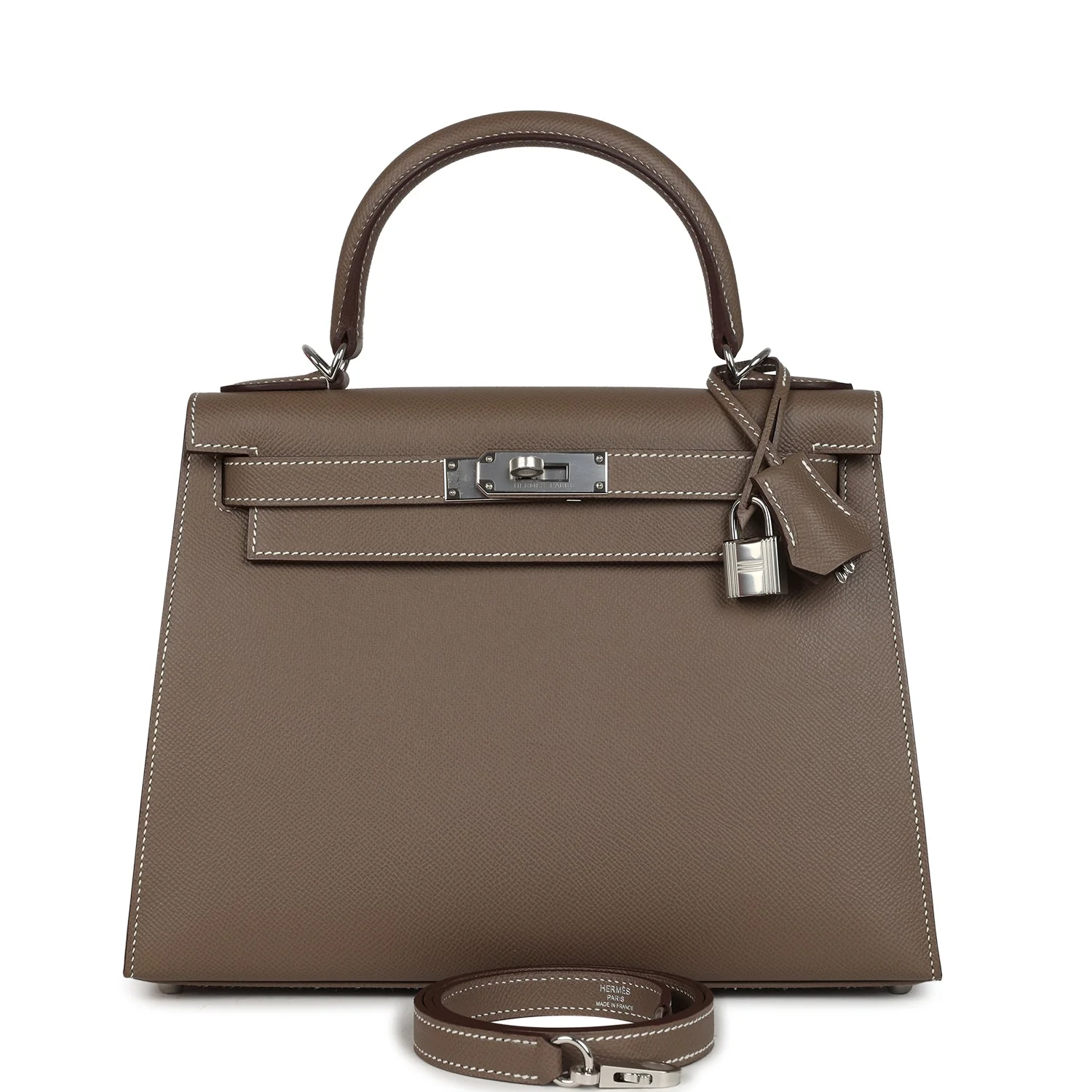 Hermes Kelly Sellier  Etoupe Epsom Palladium Hardware