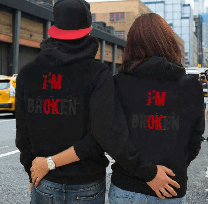 I'm Broken Printed  couple casual hoodies