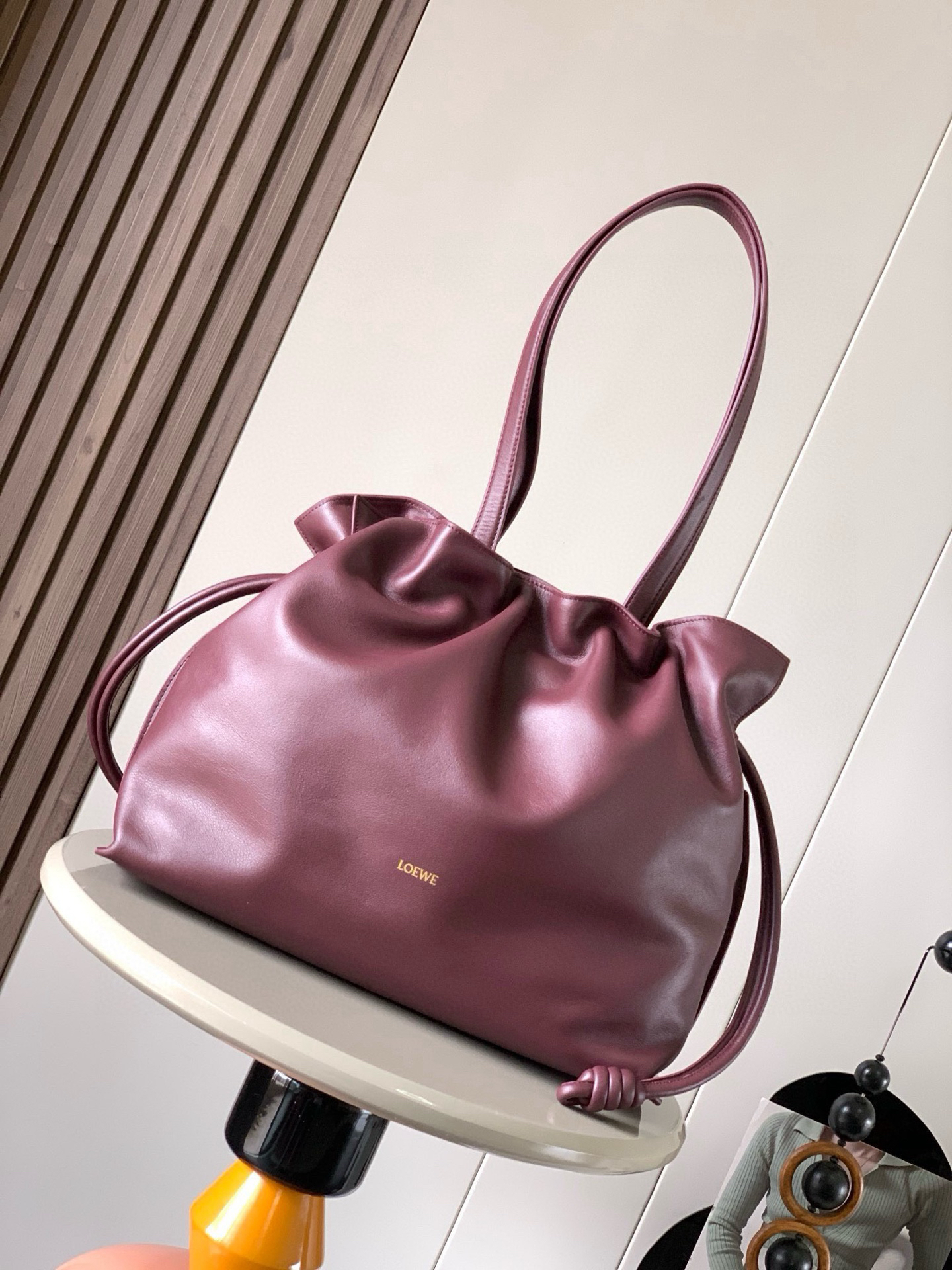 [TOP] LOEWE Flamenco Bag Cowhide Leather 38x29x14cm - Burgundy Red
