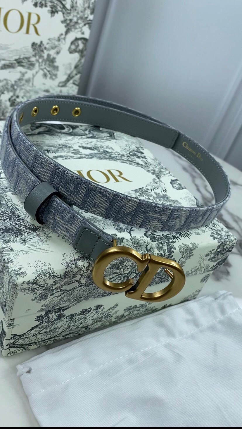 [TOP] Christian Dior Belt Cowhide 20mm - Gray - 711 Luxury