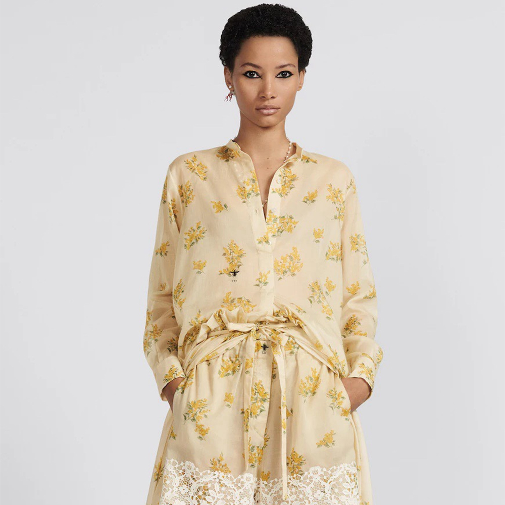 Dior Pastoral Style Mimosa Pattern Floral Silk Cotton Shirt #383886