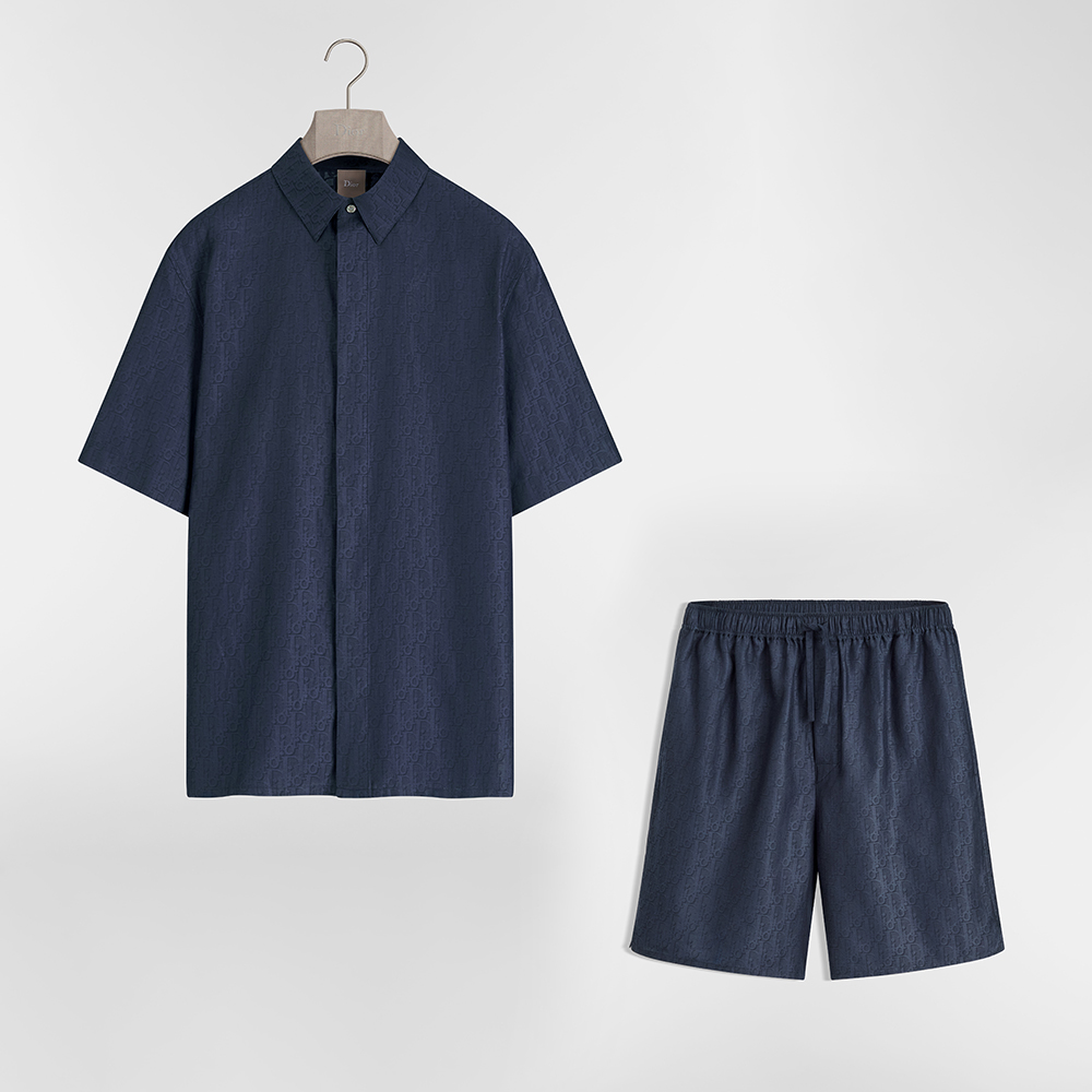 DIOR Dior Oblique Short-Sleeved Shirt and Shorts Blue Cotton-Silk Jacquard #387471