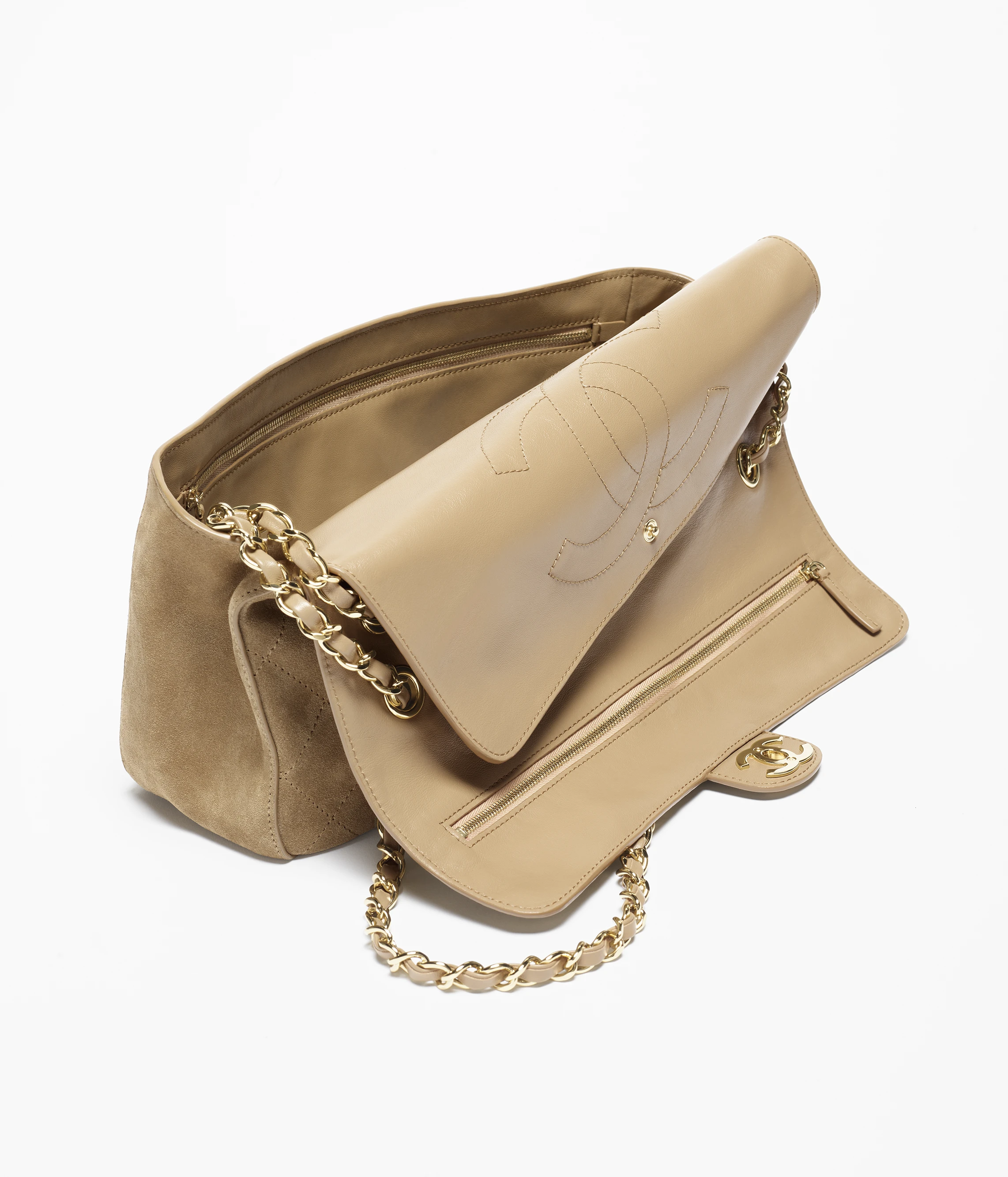 Chanel beige Bag CHANEL Maxi Flap Bag Suede Calfskin Gold-tone Metal Dark Beige #395354 View 2 | Nigo Office