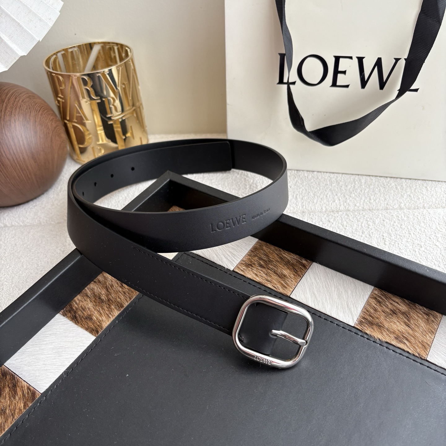 [TOP] LOEWE Pebble Leather Belt 3.2cm - Black - 711 Luxury