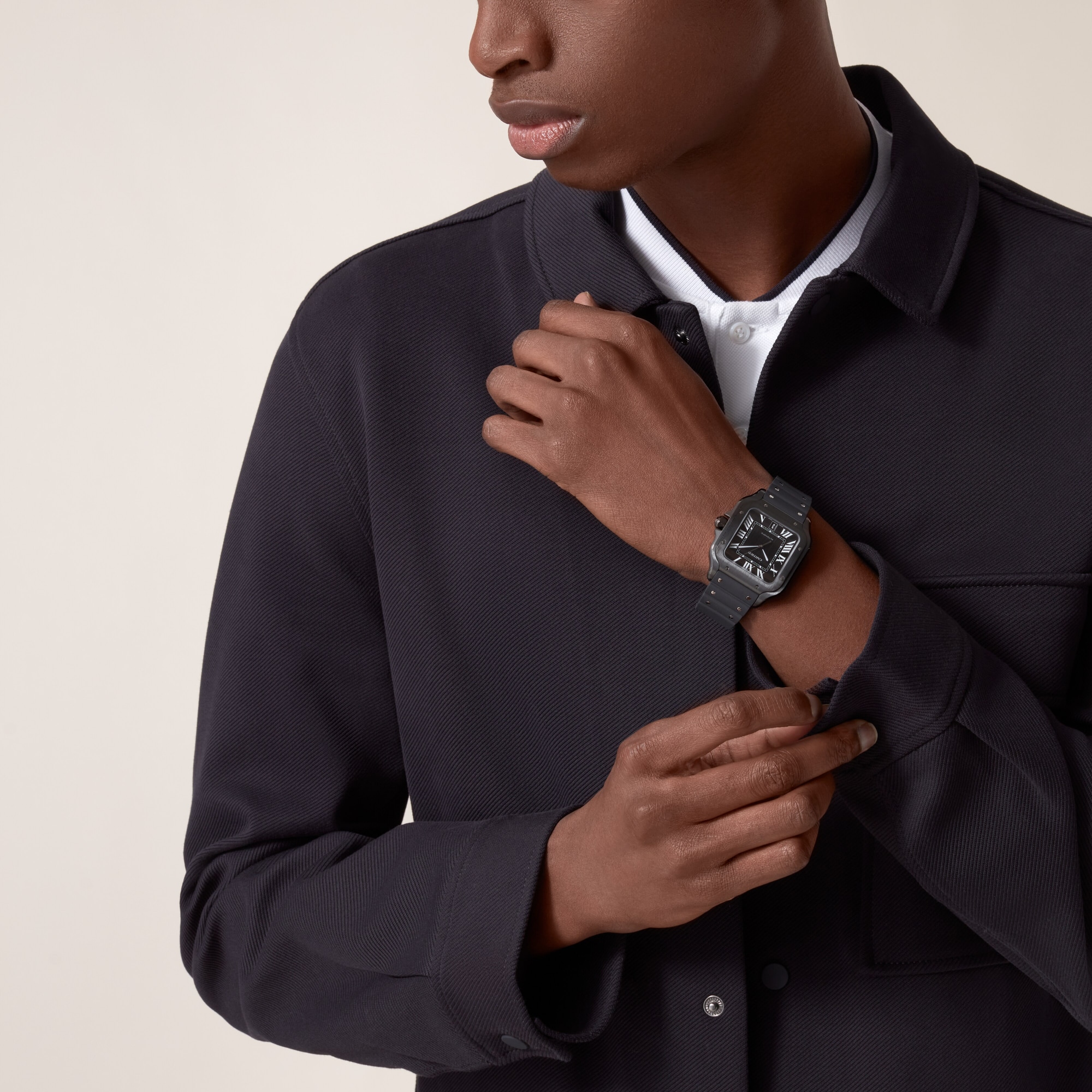 Cartier black Clothing Cartier Large Santos de Cartier Steel Watch with Black Dial #395858 View 2 | Nigo Office